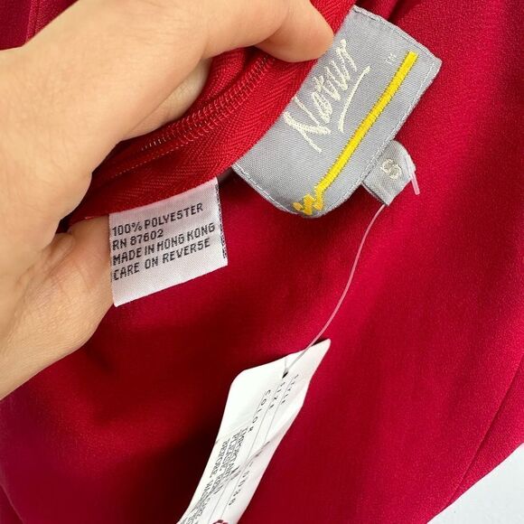 Vintage 90'S Red Spaghetti Strap High Front Leg Slit Lace Up Midi Dress Size S - Picture 7 of 10